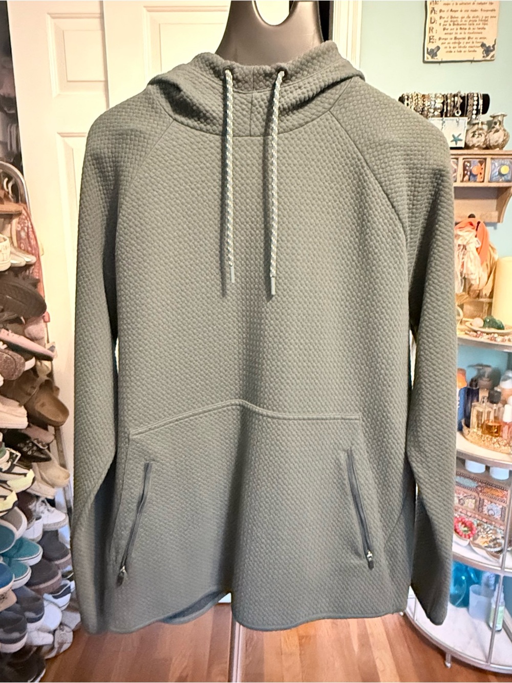 FLX Men's Textured Hooded Pullover Sweatshirt - Sage Green